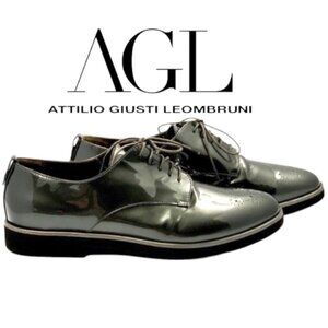 AGL Attilio Giusti Leombruni Women's Oxford‎ Shoes Gray Patent Leather 9.5